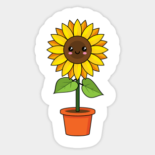 Kawaii Sunflower Plant in a Pot Sticker